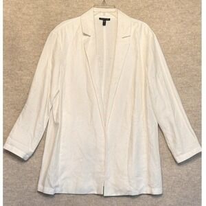 Eileen Fisher White Organic Linen Lyocell Open Front Blazer Jacket Medium